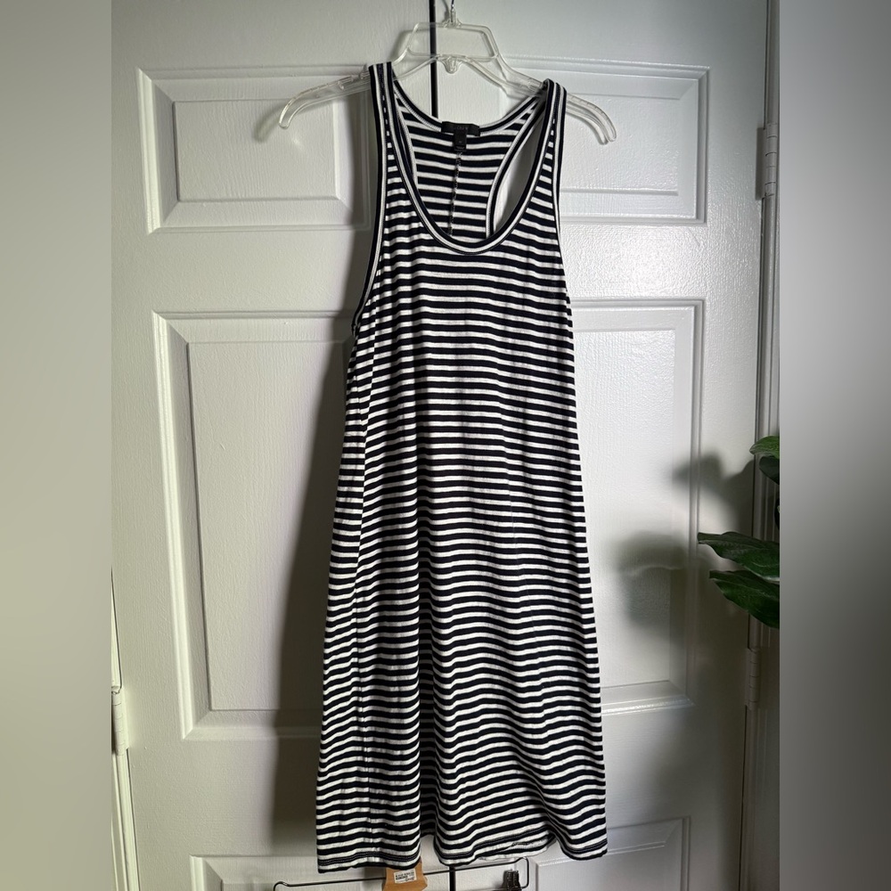 J.Crew Striped Tank Dress Racerback Sz M minimalist Capsule Beach Preppy Cottage